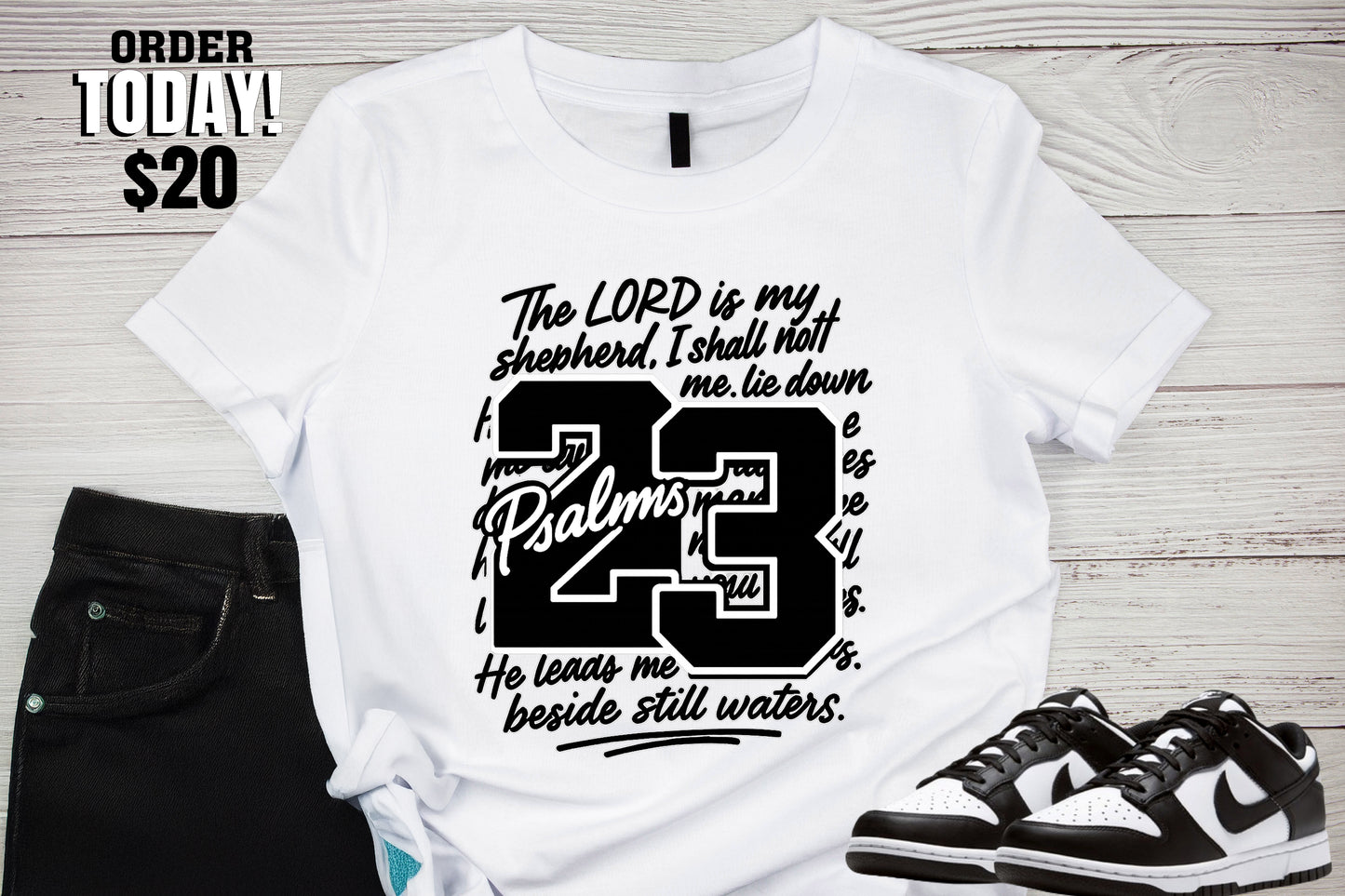 Psalms 23 Shirt Panda Style with Script