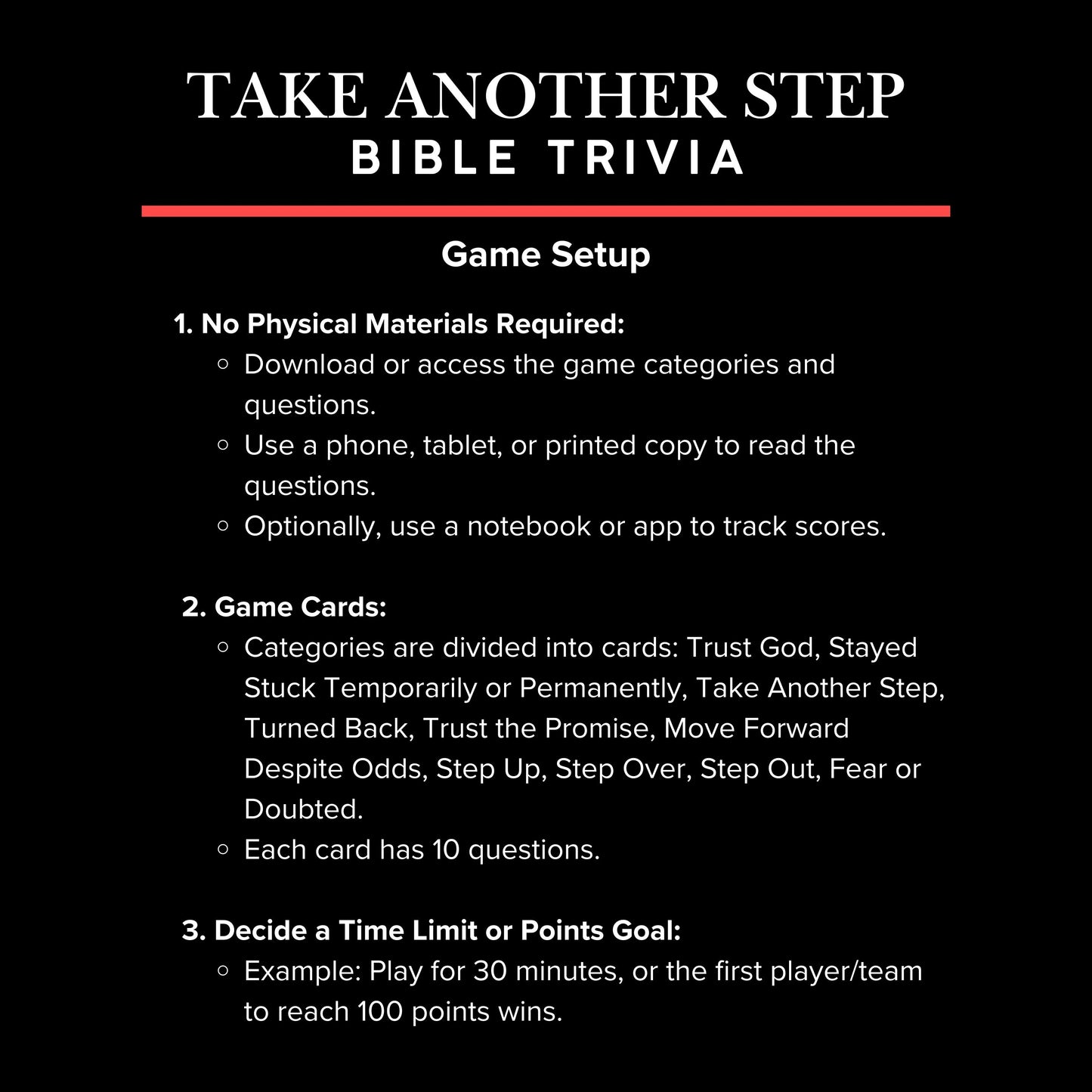 TAKE ANOTHER STEP BIBLE TRIVIA "Use code STEP to receive discount"