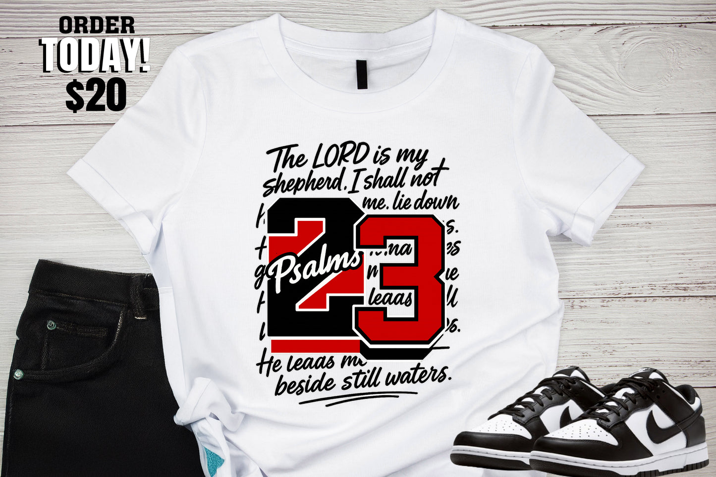 Psalms 23  Red & Black with Scripture